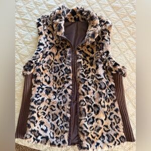Chico's Animal Print Faux Fur Vest Reversible size L